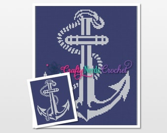 Anchor Graph with SC and MiniC2C Written, Anchor Graphgan, Anchor Blanket, Anchor Crochet Pattern, Anchor Pattern, Nautical Anchor, Navy