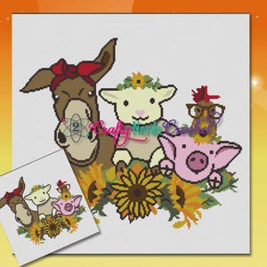 Farm Animal Sunflowers with SC and TSS Written, Farm Animals Graphgan Pattern, Farm Animal Blanket Pattern, Farm Animal Crochet Pattern