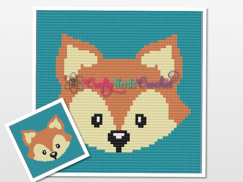 Baby Fox Face Pattern Graph With Single Crochet and Mini C2C Written , Fox Graphgan, Fox Blanket, Fox Crochet Pattern, Fox Pattern Graph image 1