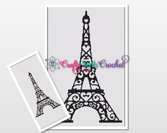 Eiffel Tower Paris Love Pattern Graph With Single Crochet Written, Eiffel Graphgan, Paris Blanket, Paris Crochet Pattern, France Pattern
