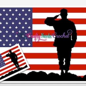 Saluting Soldier Flag Pattern Graph With Single Crochet Written, Military Graphgan, Military Blanket, Military Crochet Pattern, Army, Navy