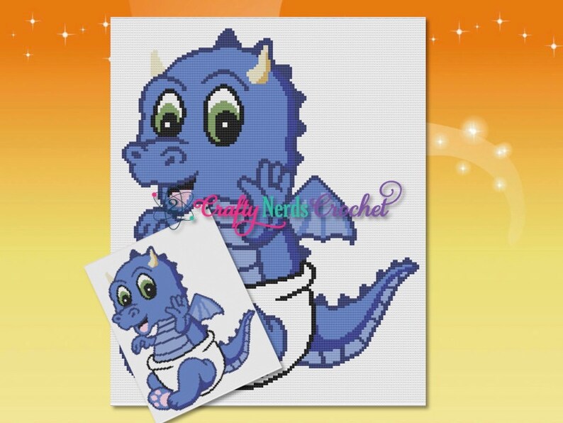 Baby Dragon Crochet Pattern Graph With Tunisian TSS Written, Dragon ...