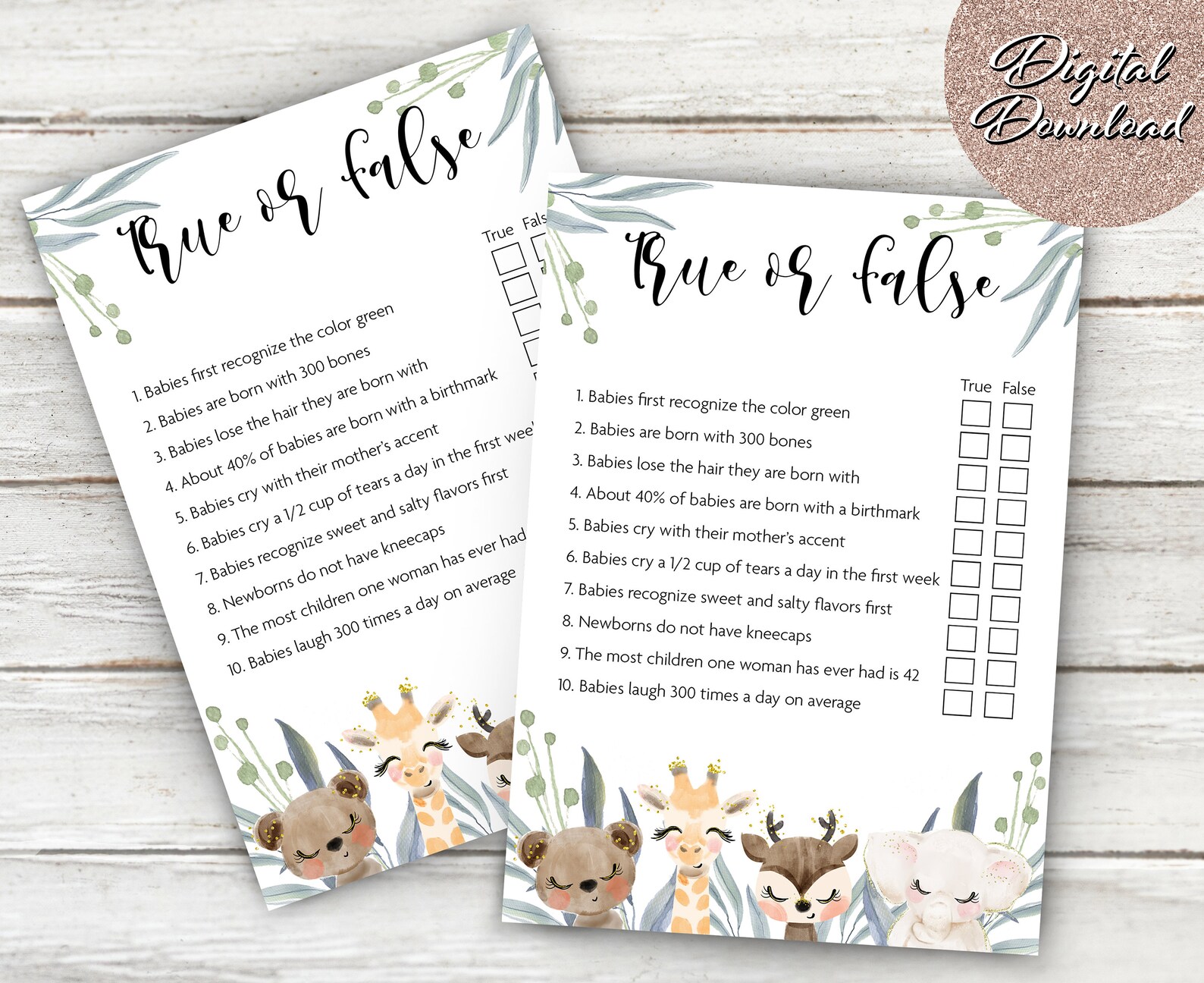 Baby Shower Game / Baby Shower Printable / True or False Game Etsy