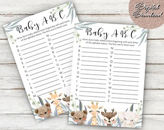 Baby Shower Game / Baby Shower Printable / Baby ABC / Alphabet Game / Instant Download / Fun Baby Game / Animal Theme