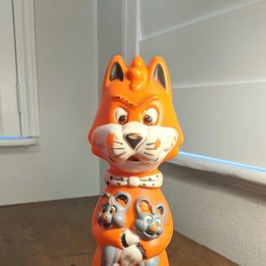 Vintage PUREX 1960s Mr. Jinks Pixie & Dixie Cartoon Orange Soaky Soap Bubble Bath Bottle