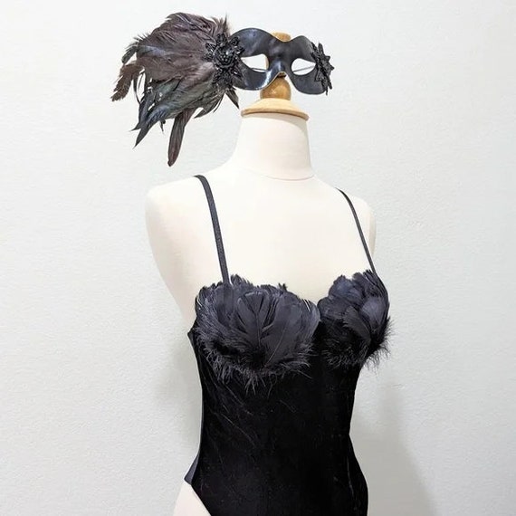Vintage VICTORIA'S SECRET Black Velvet & Feather … - image 6