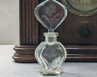 Vintage Cristallerie Oberursel Cut Crystal Etched Floral Perfume Bottle Germany Glass Vtg