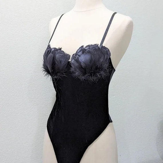 Vintage VICTORIA'S SECRET Black Velvet & Feather … - image 2