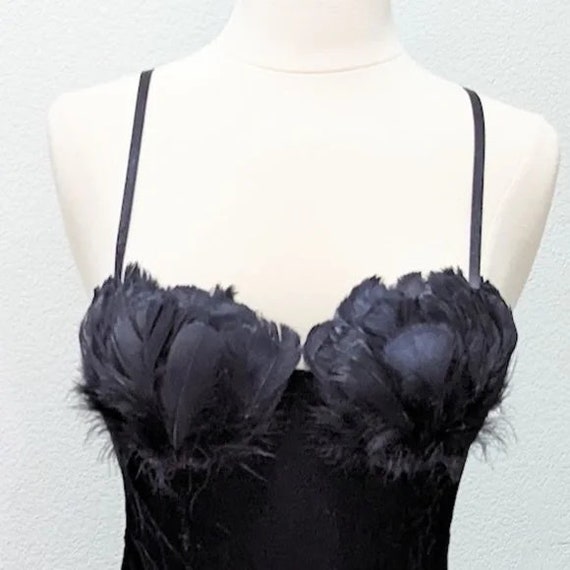 Vintage VICTORIA'S SECRET Black Velvet & Feather … - image 3