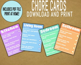 PRINTABLE 'Chore Cards' - Includes 4 Cards - Laminate and Reuse with Dry Erase Markers