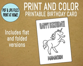 PRINTABLE: Birthday Card for Mom - Print and Color - Mamacorn