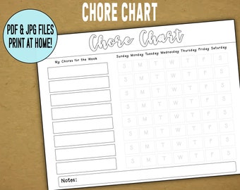 PRINTABLE:  Chore Chart - Basic Chart to Help you Track your Week! - Laminate and Reuse with Dry Erase Markers