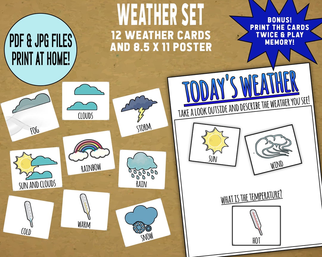 PRINTABLE: Weather Set - 12 Weather Cards and 8.5x11