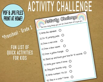 PRINTABLE: Activity Challenge - Suitable for Preschool to Grade One - List of Quick Activities for Kids to Complete