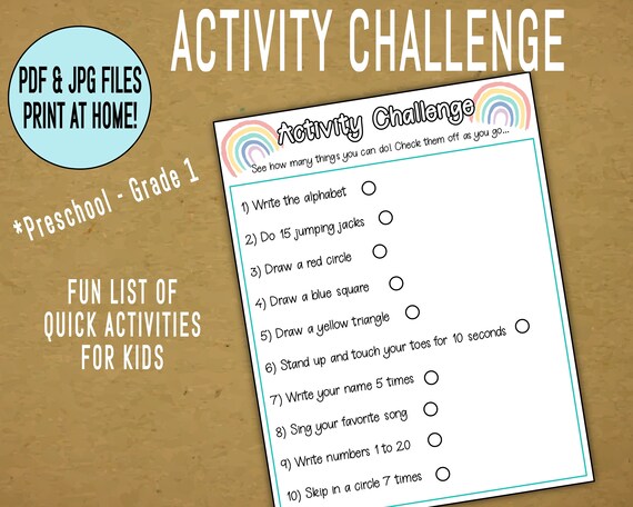PRINTABLE: Activity Challenge Suitable for Preschool to | Etsy