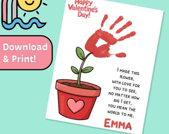 Cute Flower Handprint Activity - DIY Flower Print - Valentine's Day Print - Valentine's Day Poem - Craft Template - Print at home