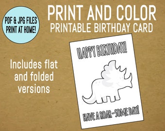 PRINTABLE: Birthday Card - Happy Birthday, have roar-some day! - Print and Color - Dinosaur Theme