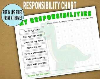 PRINTABLE:  Responsibility Chart for Kids - Dinosaur Theme - Print at home