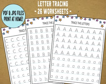 PRINTABLE: Letter Tracing Worksheets - Includes 26 Worksheets - Upper Case Letters and Lower Case Letters - Practice Letters
