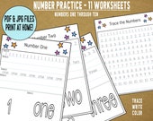 PRINTABLE: Number Practice Worksheets - Practice Sheets - Includes 11 Worksheets - Numbers one through ten
