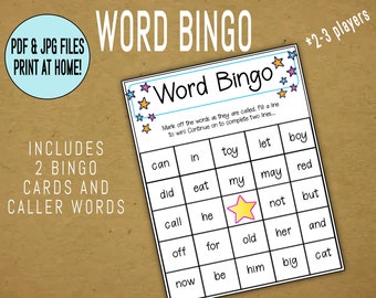 PRINTABLE: Sight Word Practice - Word Bingo Game - Includes 2 Bingo Cards and 'Caller Words'
