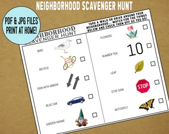 PRINTABLE: Neighborhood Scavenger Hunt - Take a Walk or Drive around Your Neighborhood