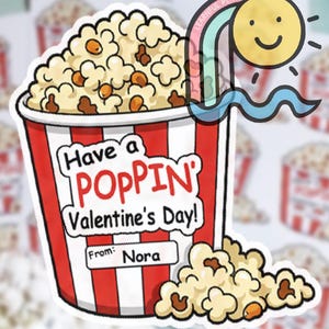 Autocollants/étiquettes personnalisés pour la Saint-Valentin pour pop-corn - cadeau de la Saint-Valentin, document de cours, sac de gâteries de pop-corn - cartes de la Saint-Valentin pour le cours d'enfants