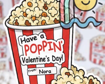 Pegatinas/etiquetas personalizadas para el día de San Valentín para palomitas de maíz: regalo de San Valentín, material para repartir en clase, bolsa de palomitas de maíz para regalar - Tarjetas de San Valentín para la clase de niños