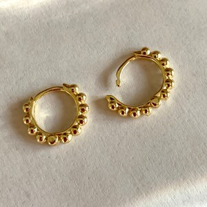 Beaded Hoop Earrings, Sterling Silver with 14K Gold Plating