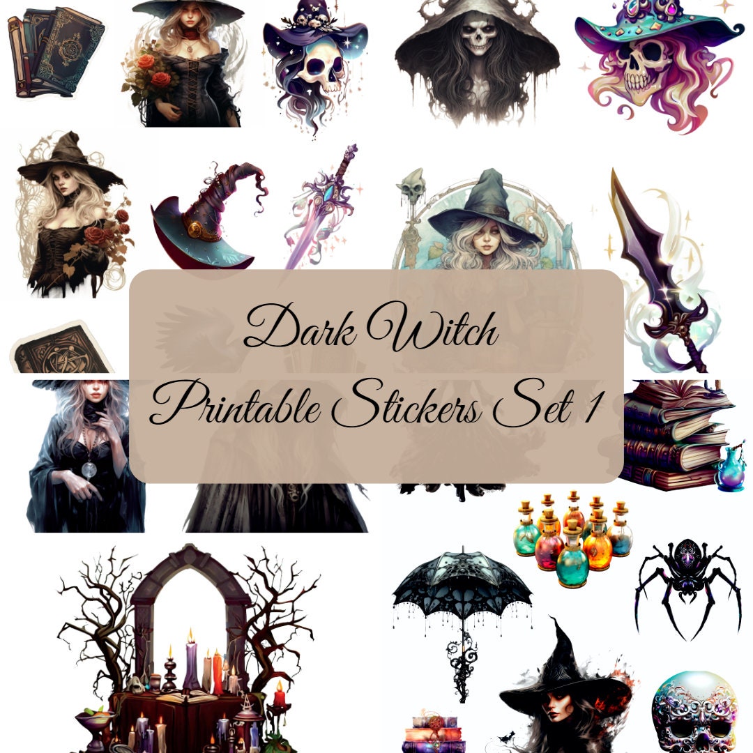 Dark Witch Sticker Set 1 - 25 Printable Stickers on White Background ...