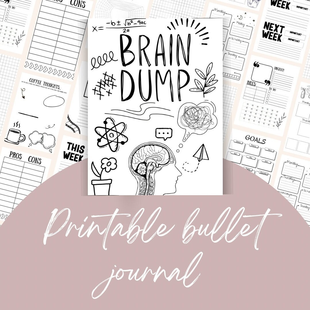Printable Black and White Bullet Journal Prompt Pages Brain - Etsy