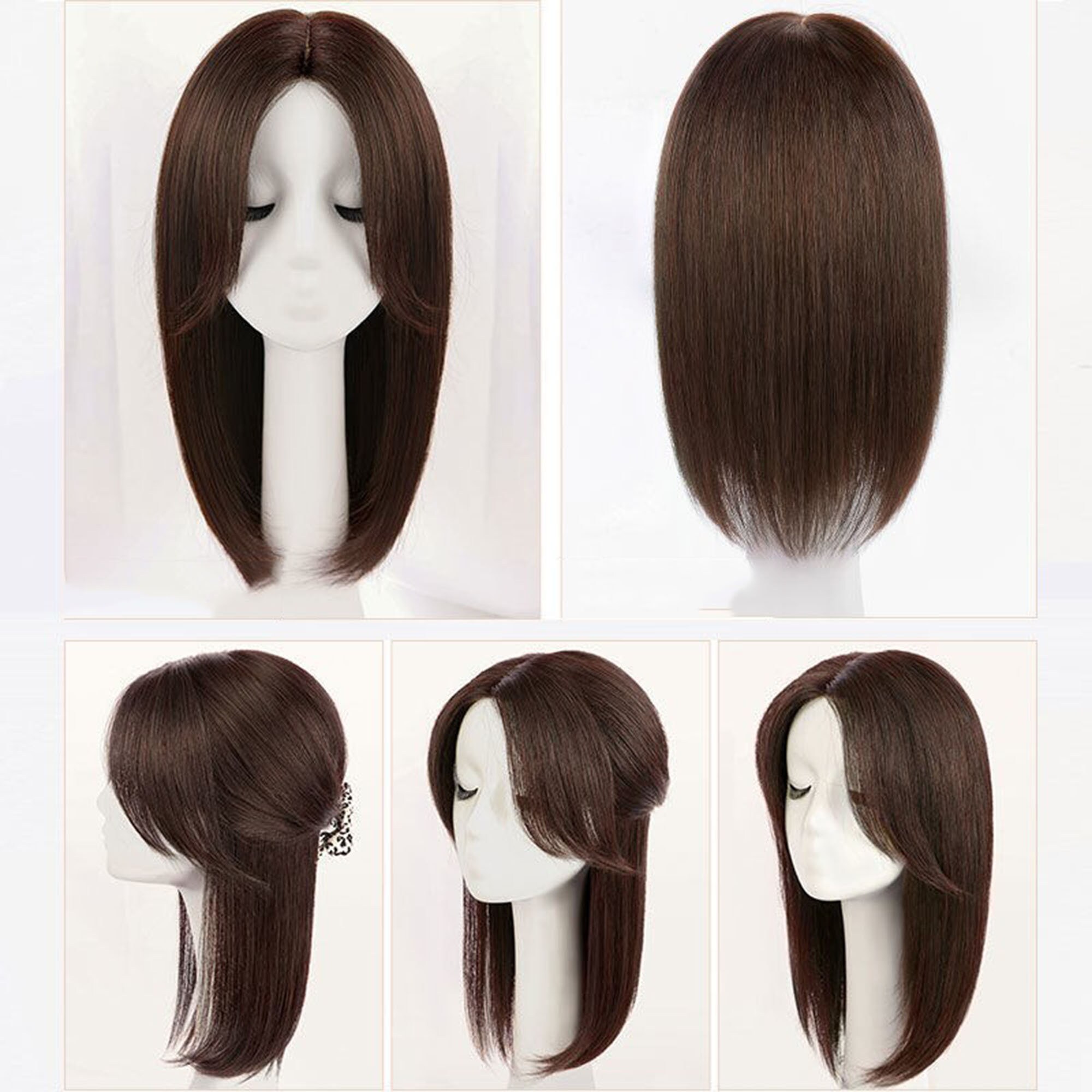 Real Human Hair Topper Side Parted Long Bangs Hair Topper Etsy