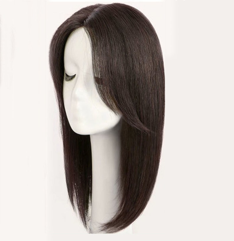 Real Human Hair Topper Side Parted Long Bangs Hair Topper Etsy