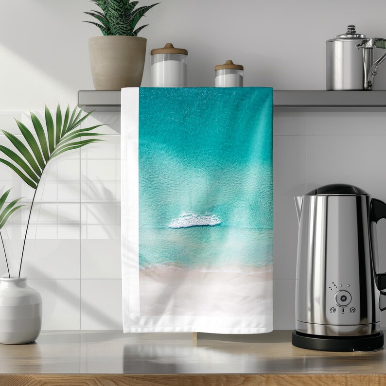 Beach Aerial Tea Towel Serene Coastal Landscape Photography Minimalist