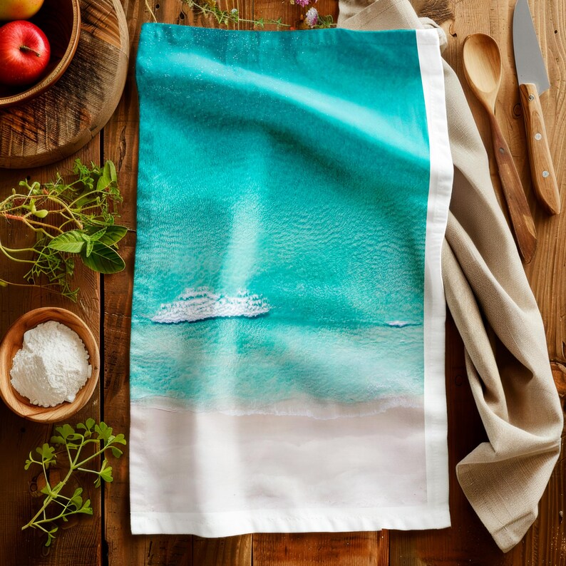 Beach Aerial Tea Towel Serene Coastal Landscape Photography Minimalist