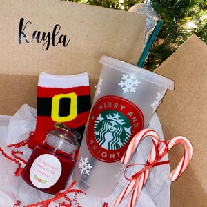 Starbucks Christmas Holiday Gift Set Box | personalized custom venti cold cup | personalized hot cup | gifts for her | Red Christmas Tumbler