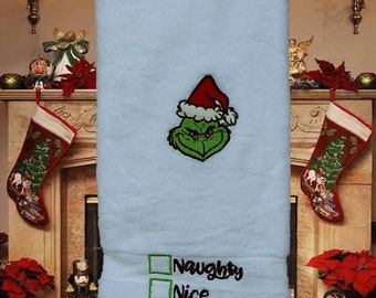 Embroidered Cindy Lou Who Christmas Kitchen Bathroom WHITE cotton Towel Grinch Embroidered Cindy Lou Who Christmas Kitchen Bathroom WHITE cotton Towel Grinch