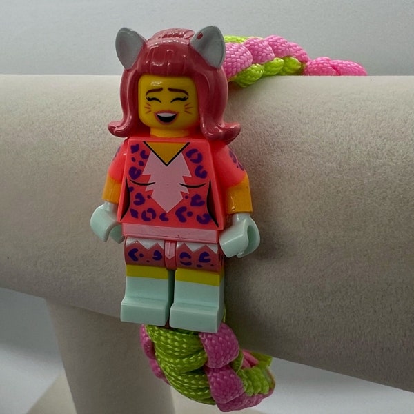 Kitty Pop Figure bracelet Adjustable Paracord lego figure Friendship bracelet, party favor, gift