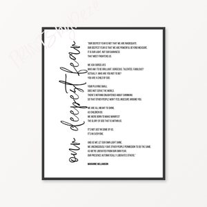 Our Deepest Fear by Marianne Williamson, I Am A Child of God Quote Nelson Mandela, Entrepreneur Gift, Self Empowerment, Empowering Wall Art image 1