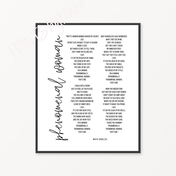 Phenomenal Woman Poem Maya Angelou Print Mother S Day Etsy
