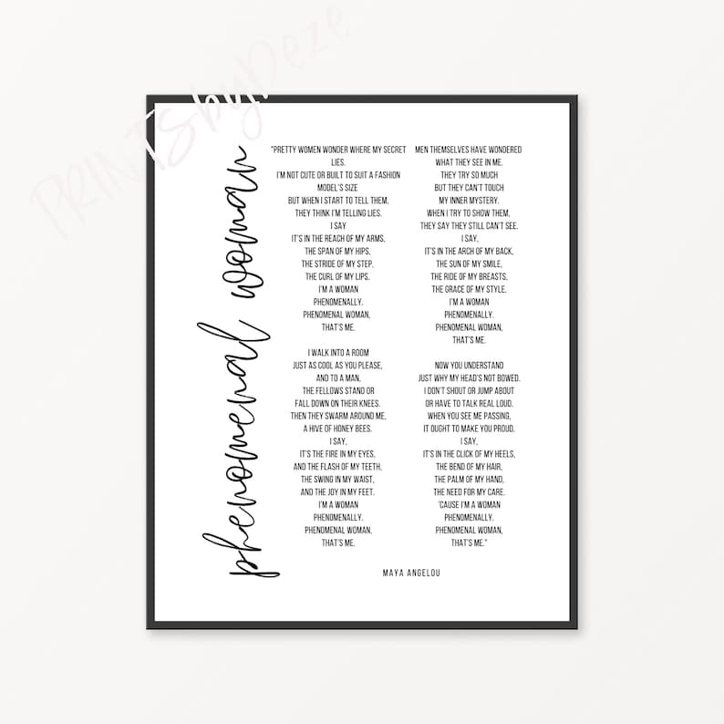 Phenomenal Woman Poem Maya Angelou Print Mother's Day | Etsy
