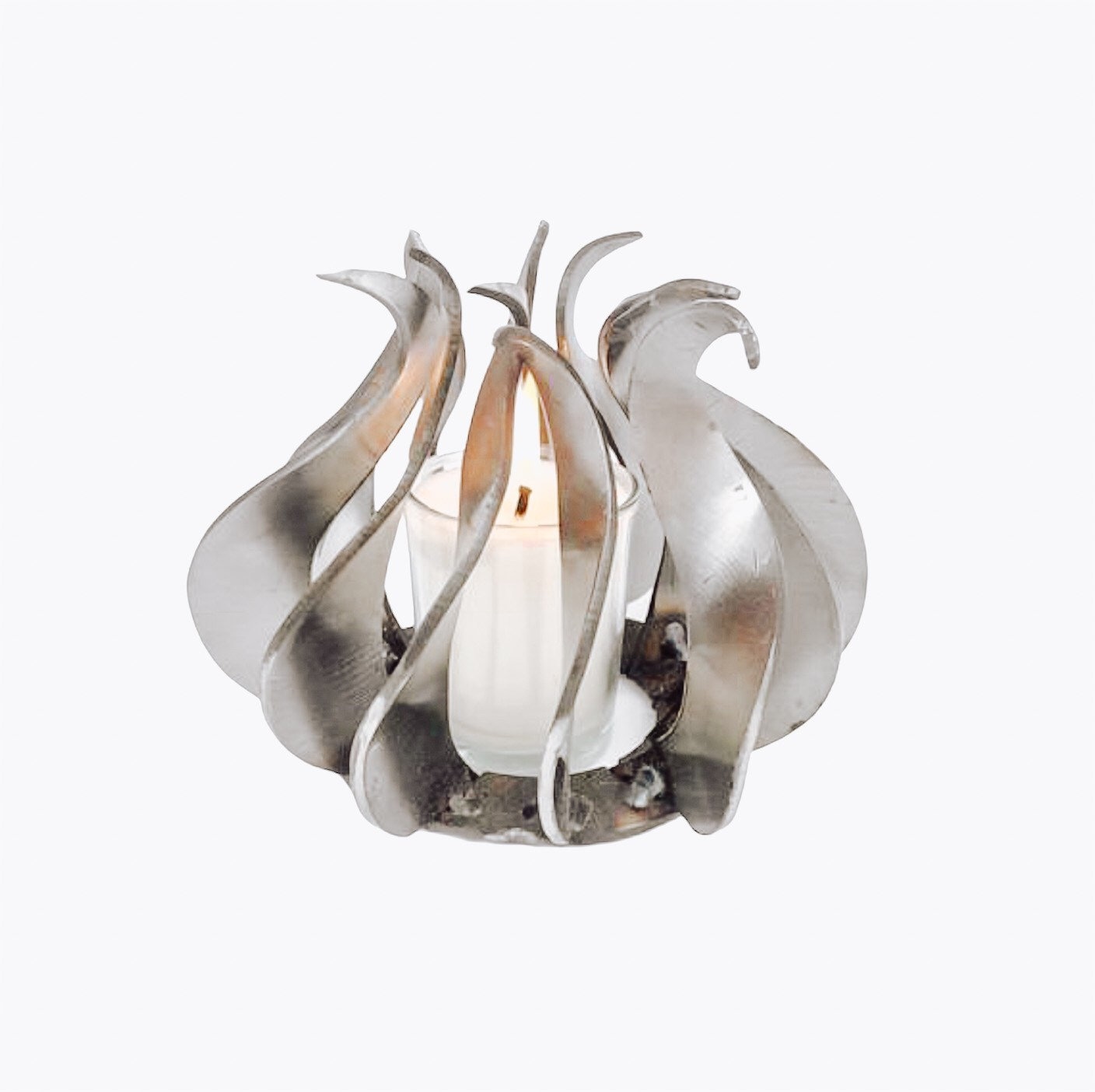 Flame Candle Holder Medium Silver Etsy