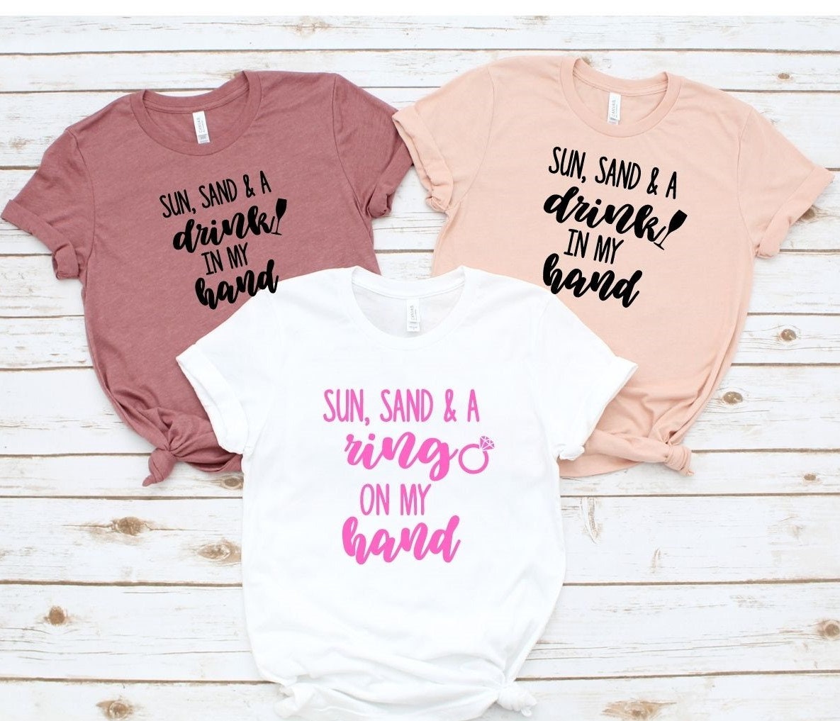 Discover Sun Sand and a Ring On My Hand Shirt, Bride shirt, Sun Sand and a Drink in My Hand Shirt