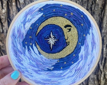 Celestial Moon Embroidery - Astrology Tarot Moon Space Embroidery