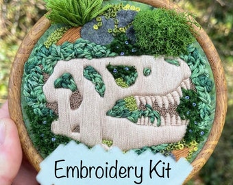 Kit de bordado - Bordado de Parque Jurásico - Bordado DIY - Bordado de dinosaurios - Arte de dinosaurios