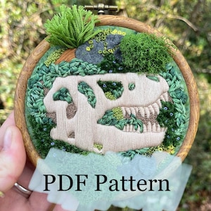 T-rex dinosaurus PDF handborduurpatroon, ALLEEN sjabloon, DIY borduurwerk, modern borduurwerk