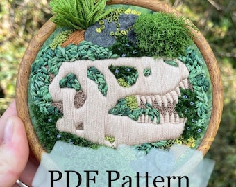 T-rex Dinosaur PDF Hand Embroidery Pattern, Template ONLY, DIY Embroidery, Modern Embroidery