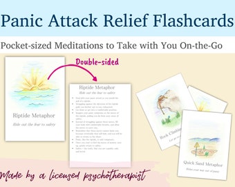 Flashcards imprimíveis para ataques de pânico e ansiedade, apresentando metáforas terapêuticas de aceitação e compromisso para preocupação, download digital CBT