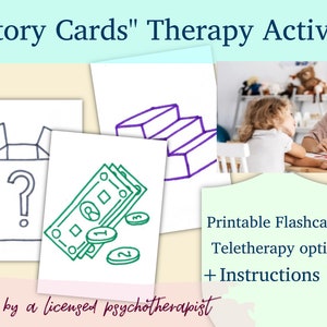 Cartoline con storie - Attività di gioco terapeutico immaginativo stampabile per consulenza virtuale o di persona, per bambini - CBT ACT Arteterapeuta creativa