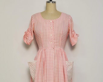 Mode O'Day Styled in California || 1950's Pink and White Cotton Gingham || Waist: 28"